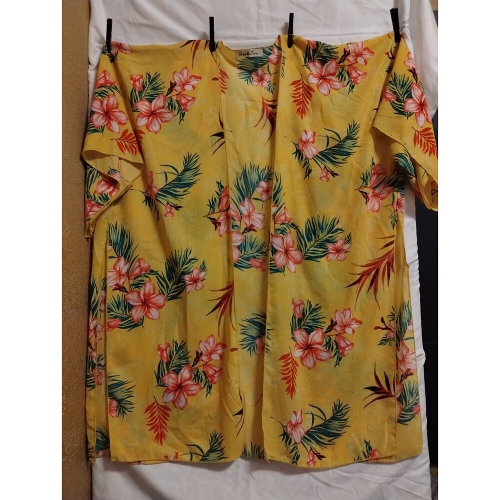 Vine&Love women's Yellow Tropical Floral Off Shoulder kimono/cardigan